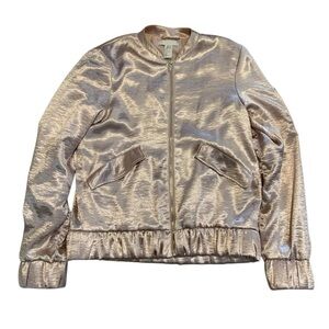 H&M Rose Gold Metallic Shimmer Satin Bomber Jacket - Size 2